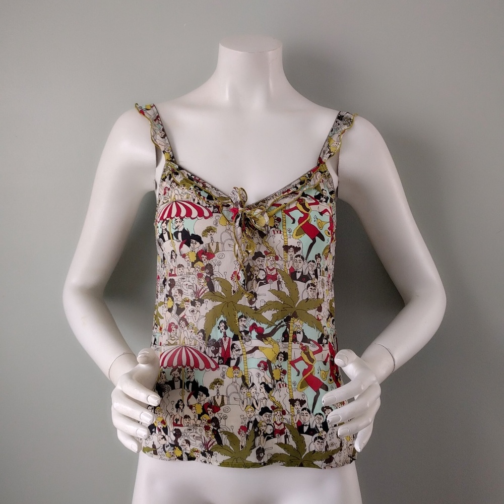 Vtg John Galliano Deco Jazz Era Print Silk Cami S